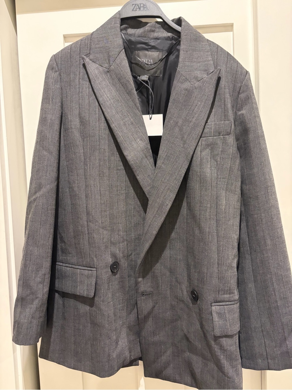 NWT ZARA Woman Gray Pinstripe Double-Breasted Blazer Oversized